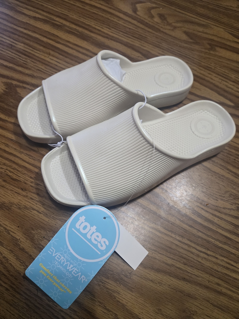 totes Cream Slide Sandals